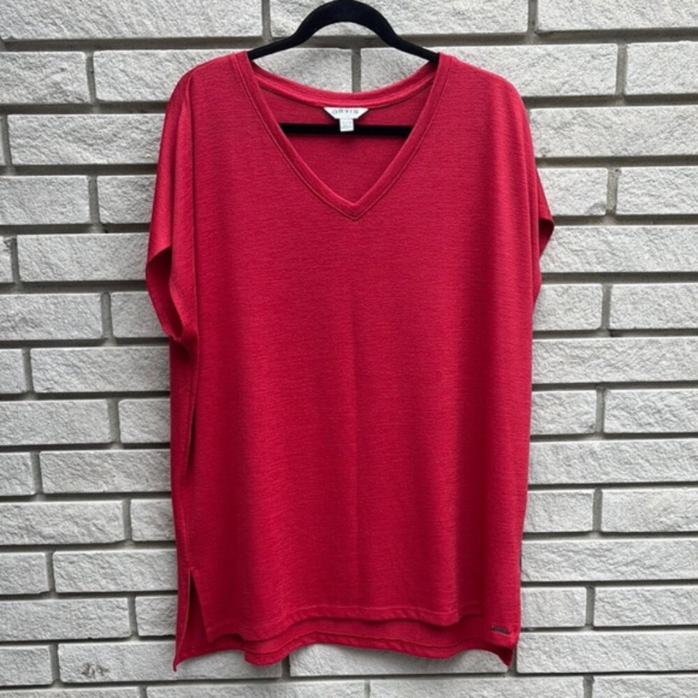 Orvis Red Short Sleeve V-Neck Knit Tunic Tee Size XXL